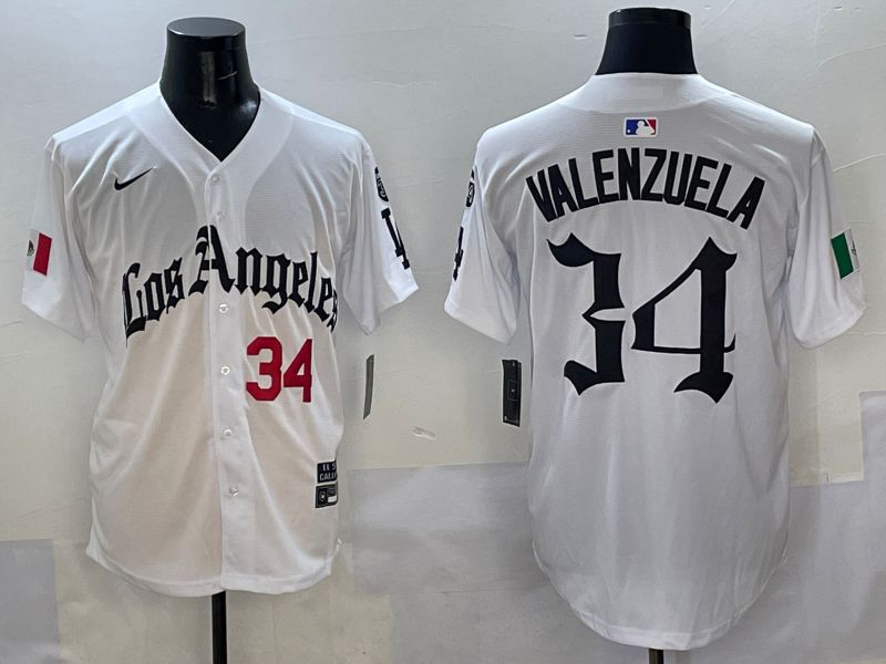 Men Los Angeles Dodgers 34 Valenzuela White Five generations Joint Name 2025 Nike MLB Jersey style 11